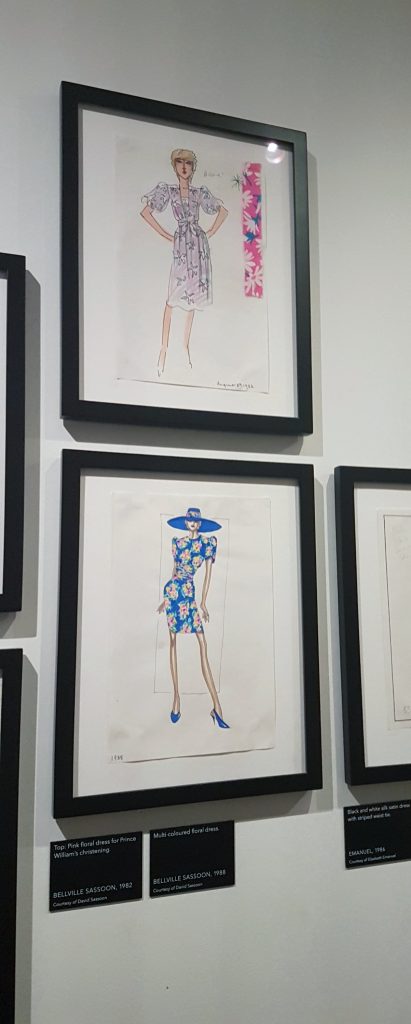 Sassoon sketches of Princess Diana's early wardrobe in Diana: Her Fashion Story at Kensington Palace