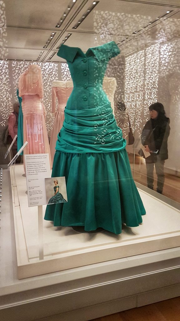 green off the shoulder gown in Diana Her Fashion Story