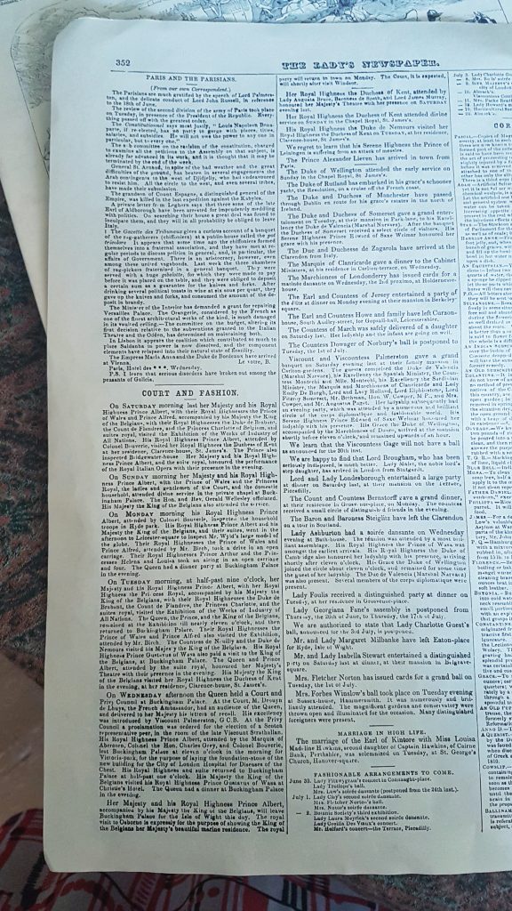 Court and fashion section in ladys newspaper