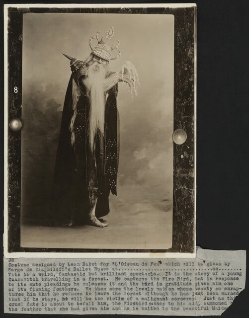 Photograph of Enrico Cecchetti in The Firebird, in costume designed by Léon Bakst, n.d., no photographer