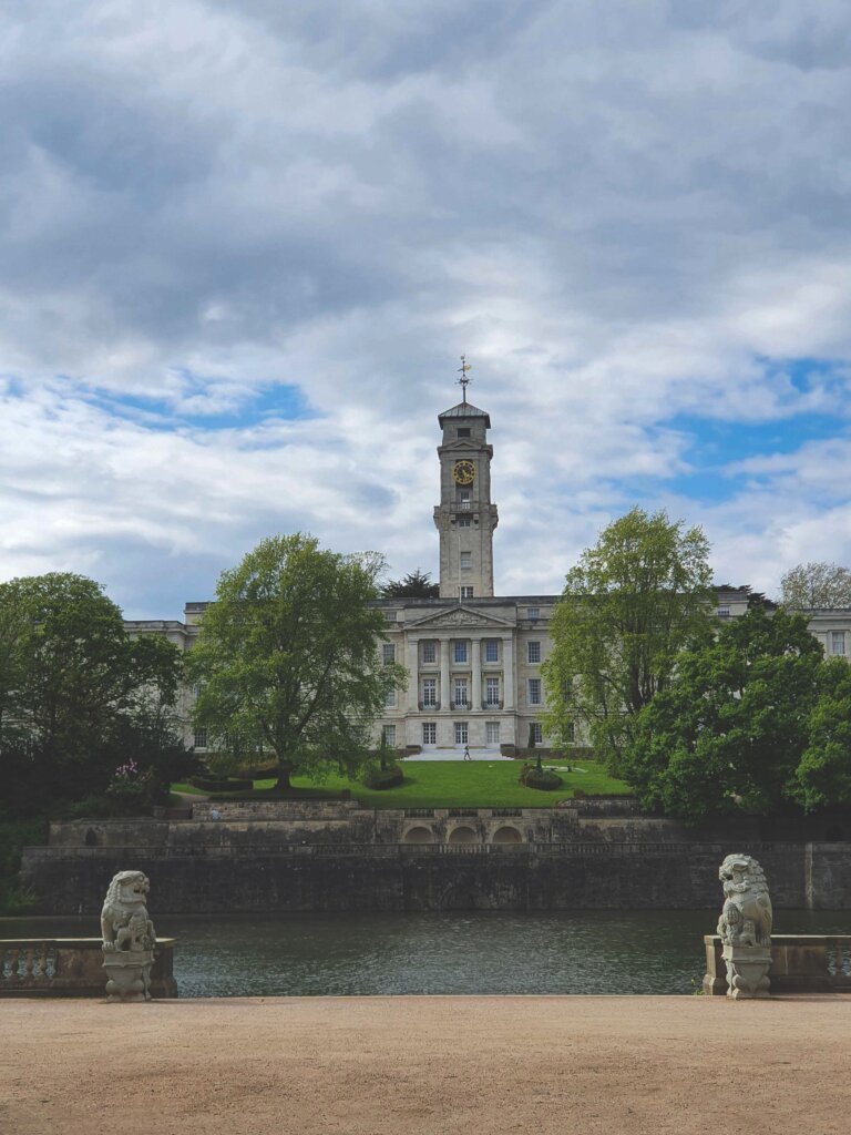Stone building across a river