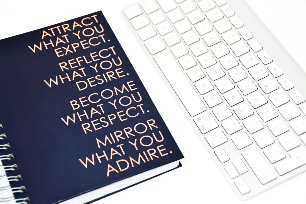 Navy notebook with white keyboard
