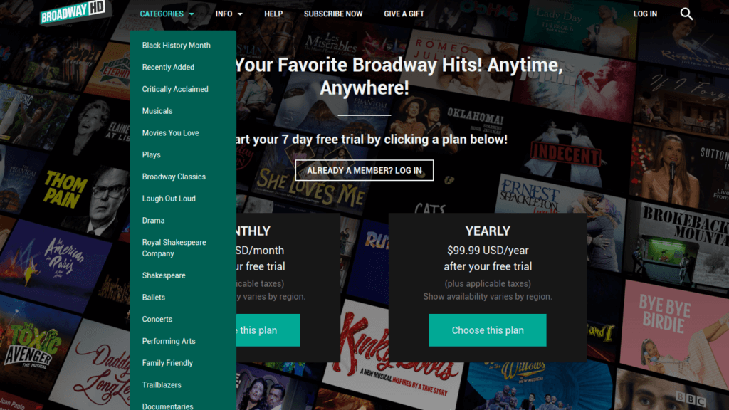 Broadway HD homepage