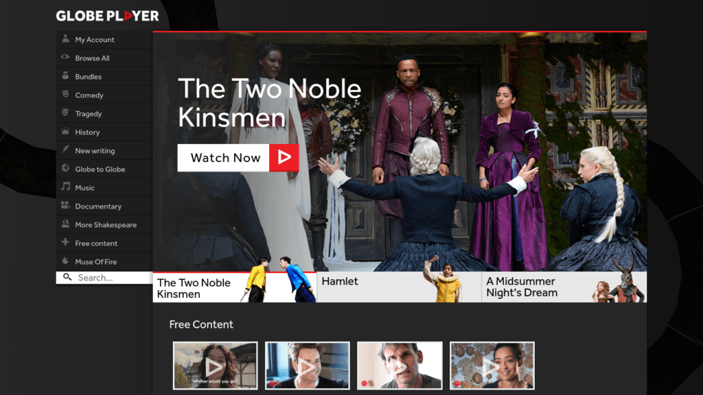 The Globe Player Homepage