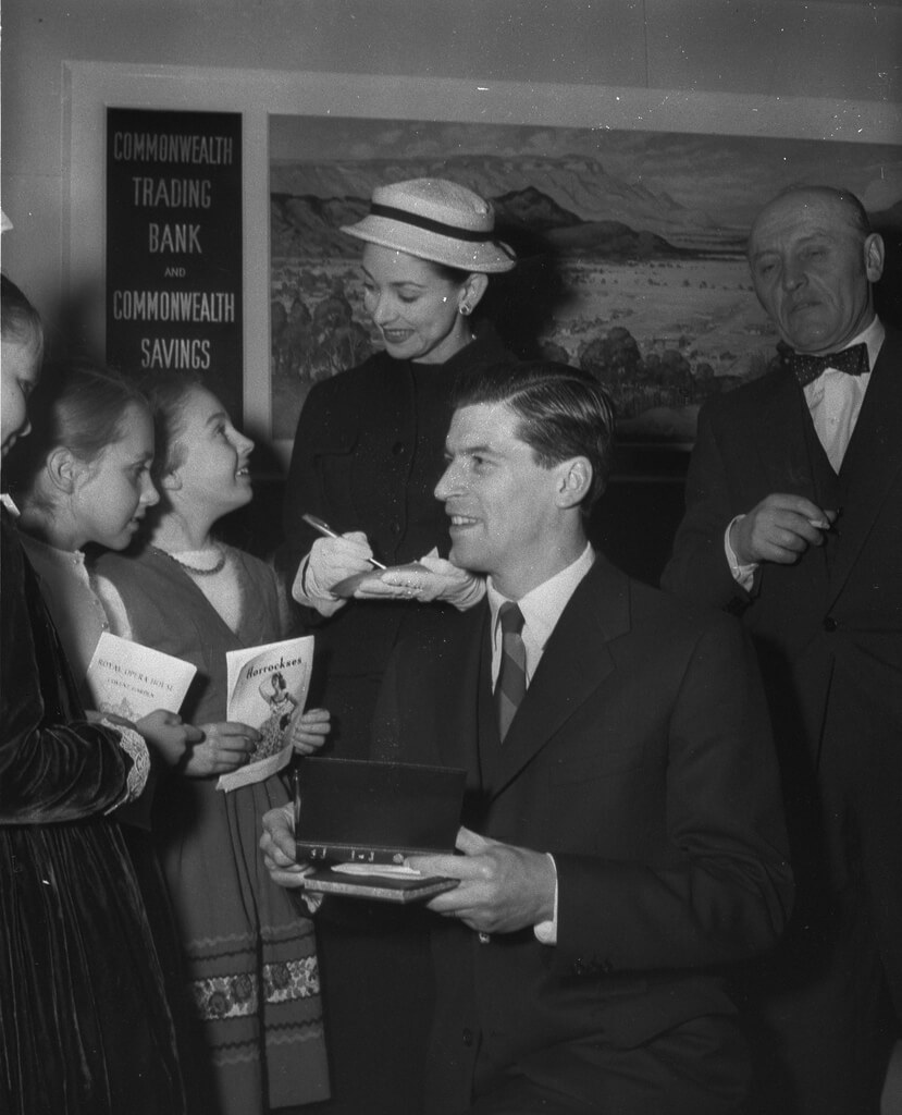 Margot Fonteyn arriving at Sydney Airport in Dior