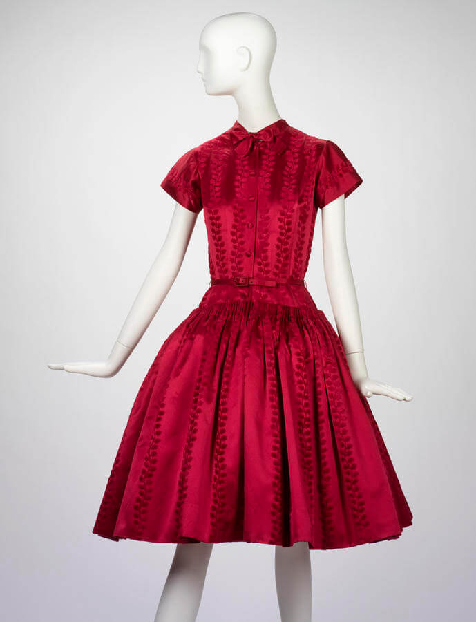 Norman Norell Red Pleated Dress