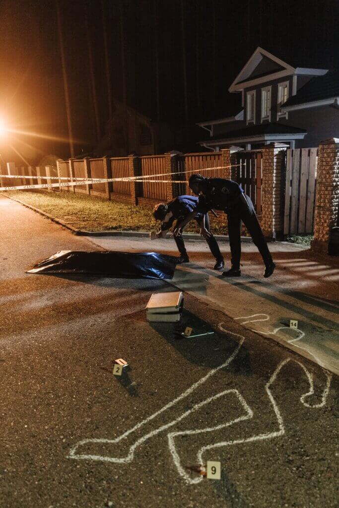 police looking at a crime scene