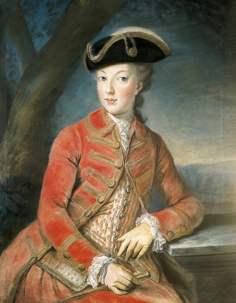portrait of young Marie Antoinette in red riding habit