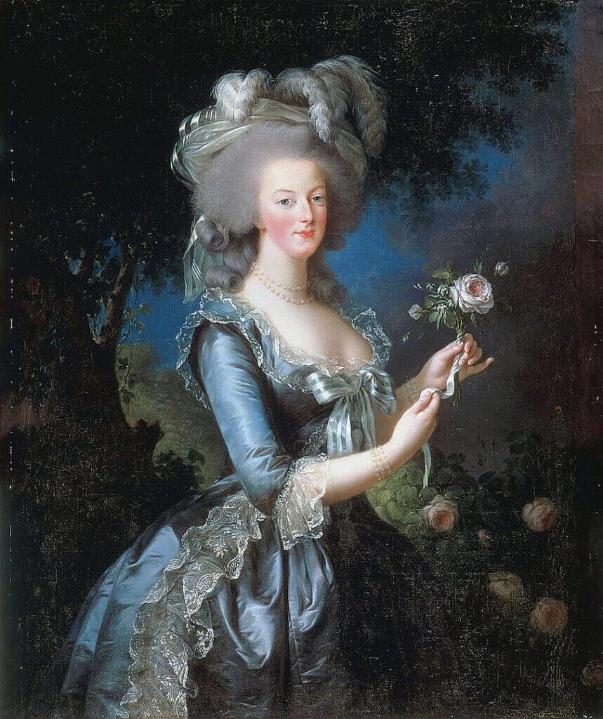 Vigee le Brun blue silk portrait of Marie Antoinette