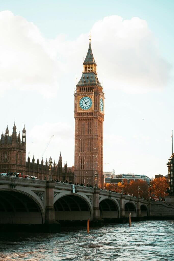 Big Ben Clock from across Westminster Bridge