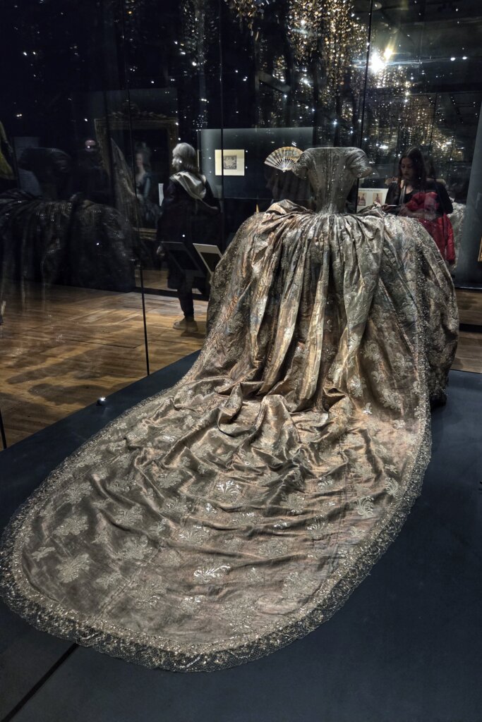 back of 1774 silver wedding dress